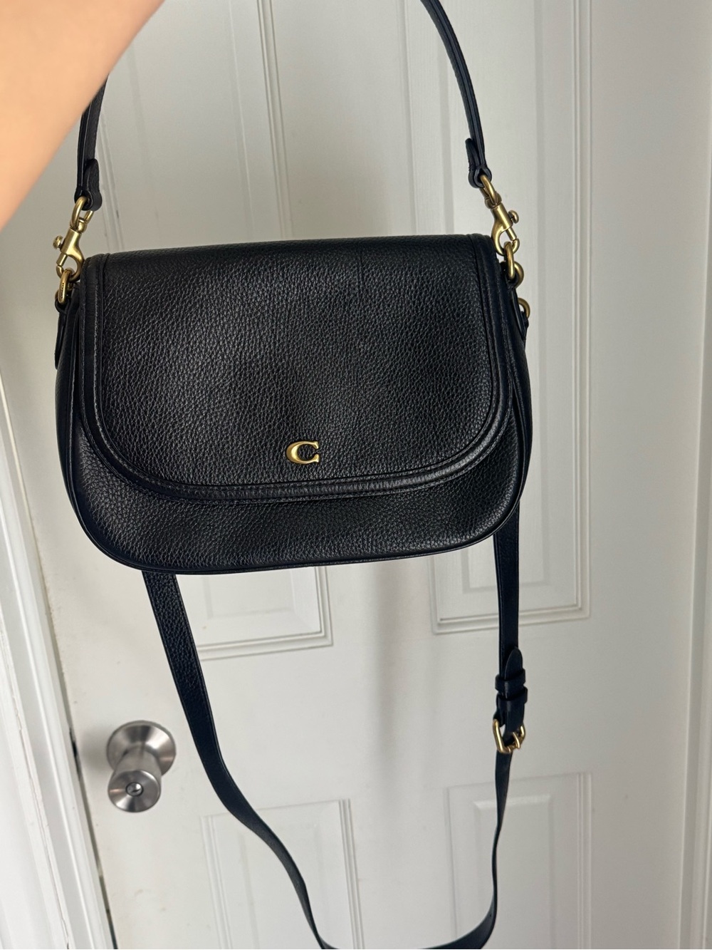 Coach Black Pebbled Leather Saddle Crossbody with Gold Hardware